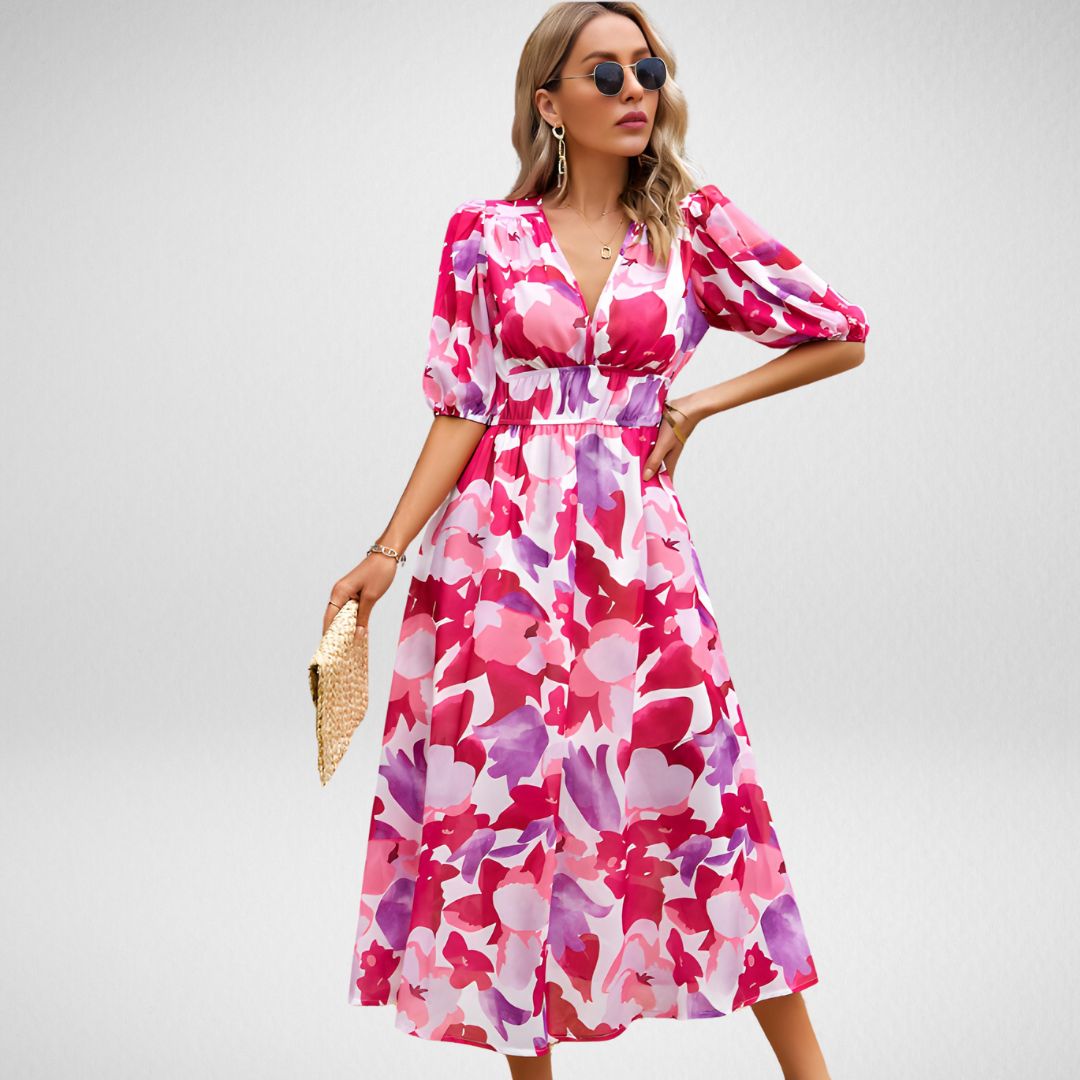 Roxy™ Bedrucktes Kleid mit V-Ausschnitt