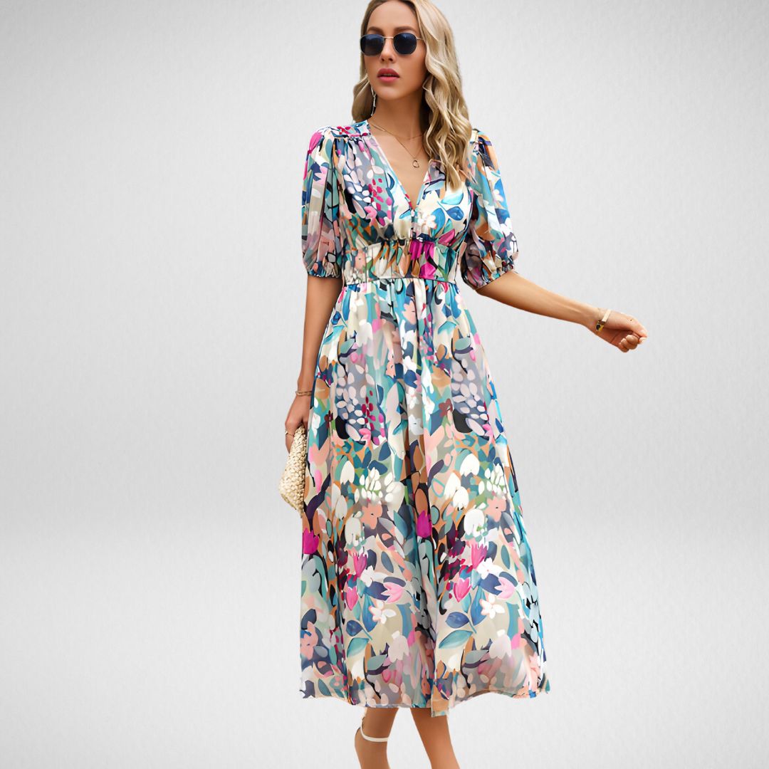 Roxy™ Bedrucktes Kleid mit V-Ausschnitt