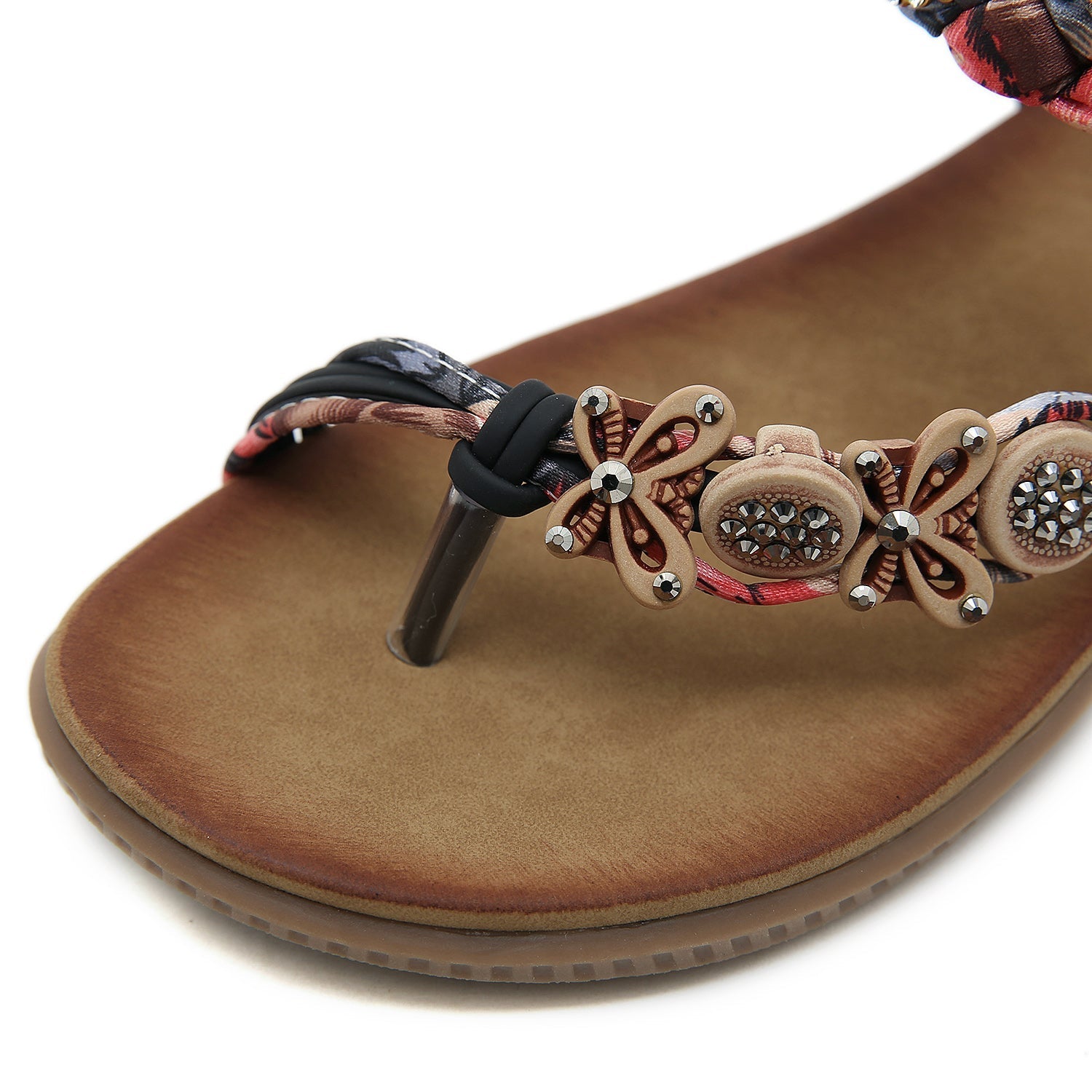 SIKETU | FLORAL BEAD BRAIDED ASYMMETRICAL SANDAL - BLACK