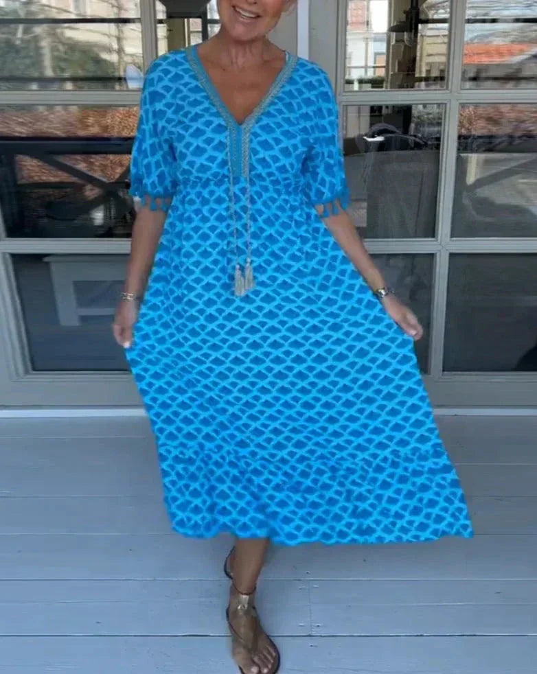 Vestido holgado y cómodo de escote en V a media pierna Amber™ 