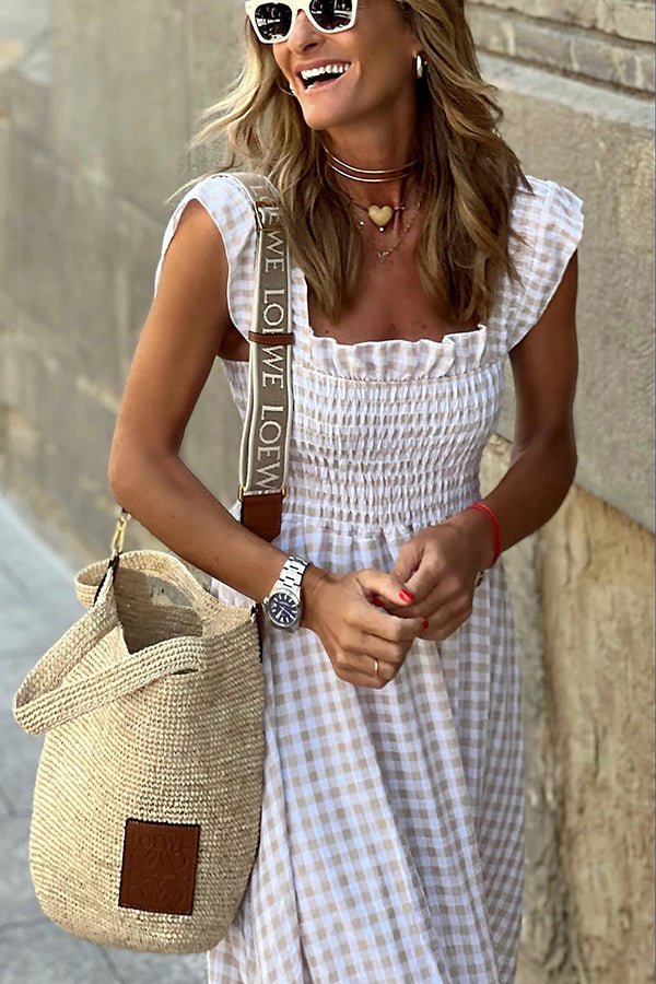 Elara | Langes kariertes Kleid