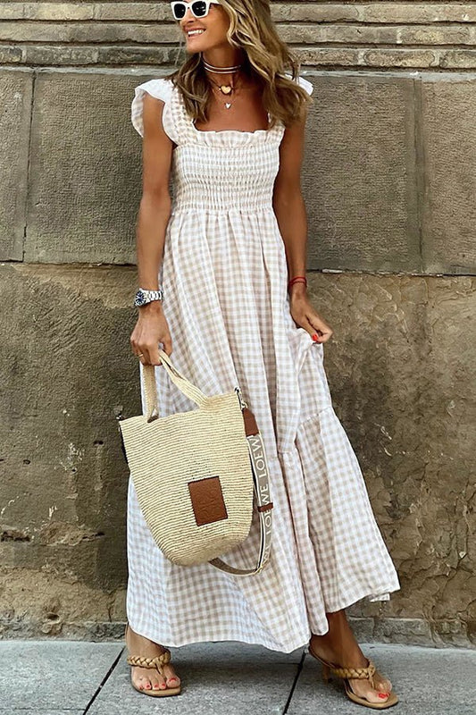 Elara | Langes kariertes Kleid