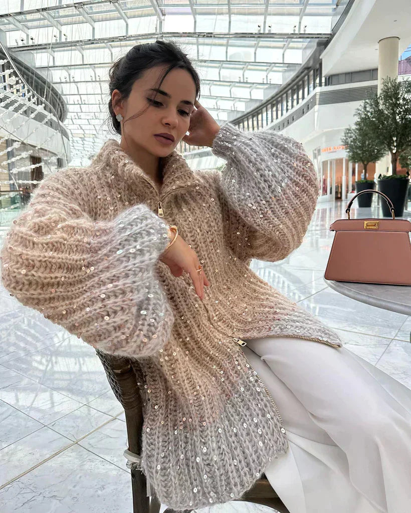 Cassidy | Glittering Silk Cardigan Sweater