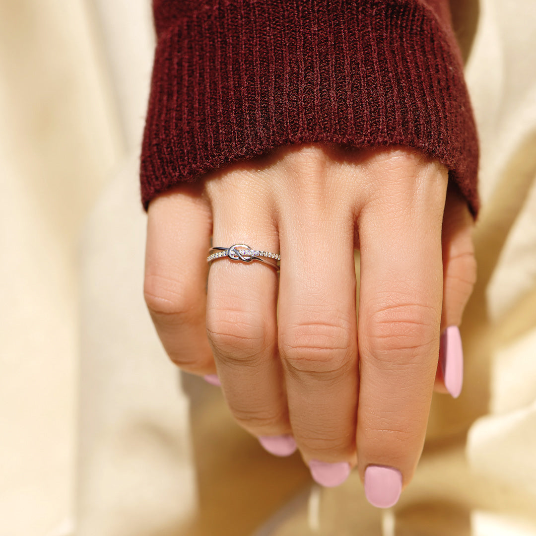 Tied By Angle's Hands - Mother & Daughter Heart Knot Ring