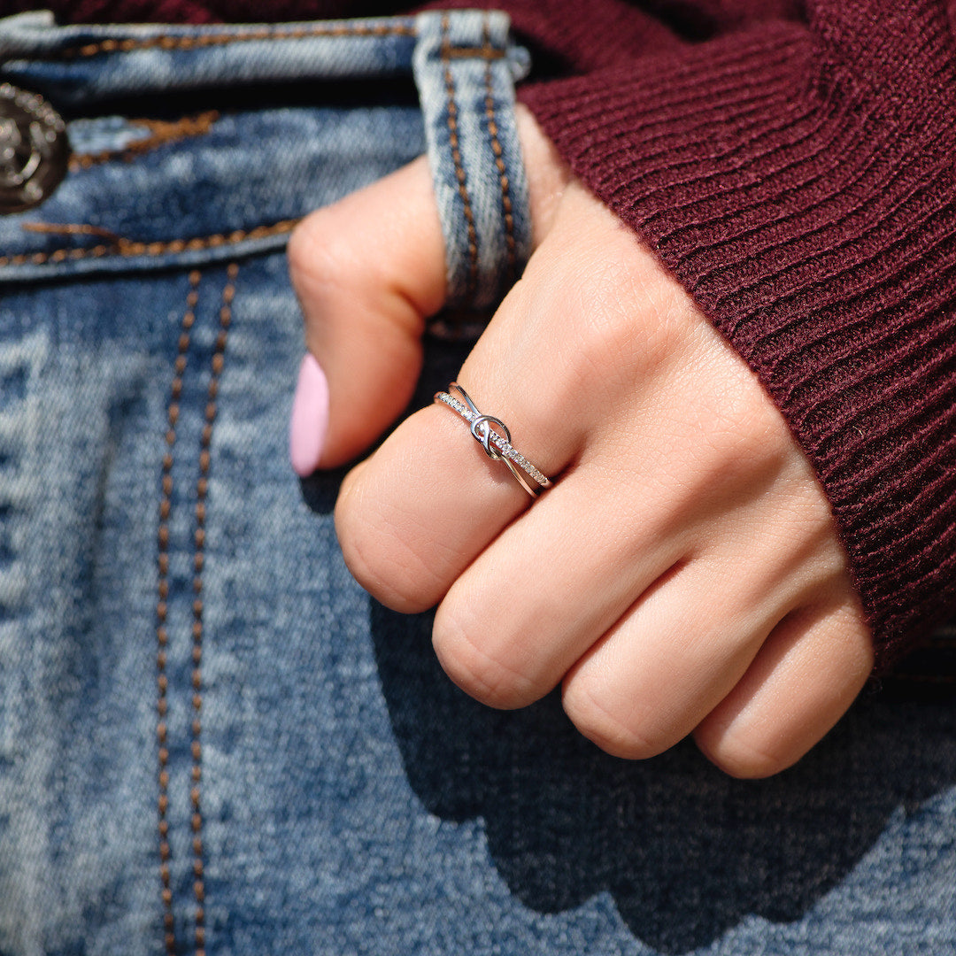 Tied By Angle's Hands - Mother & Daughter Heart Knot Ring