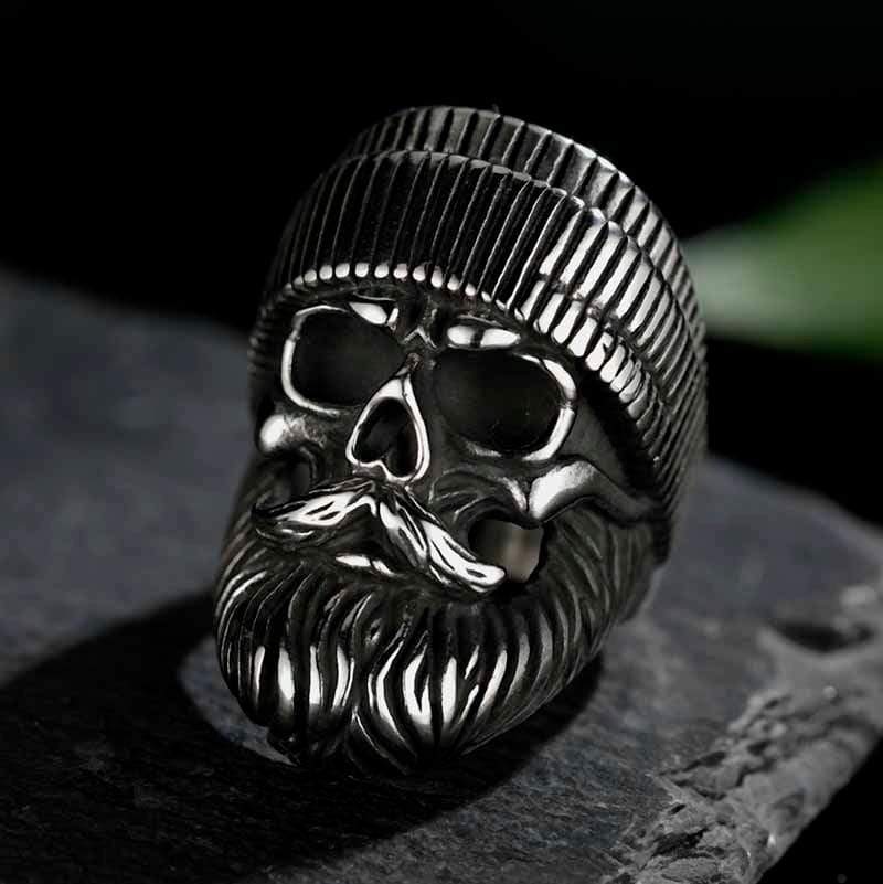 ANILLO DE CALAVERA DE ACERO INOXIDABLE CON BARBUDO RETRO