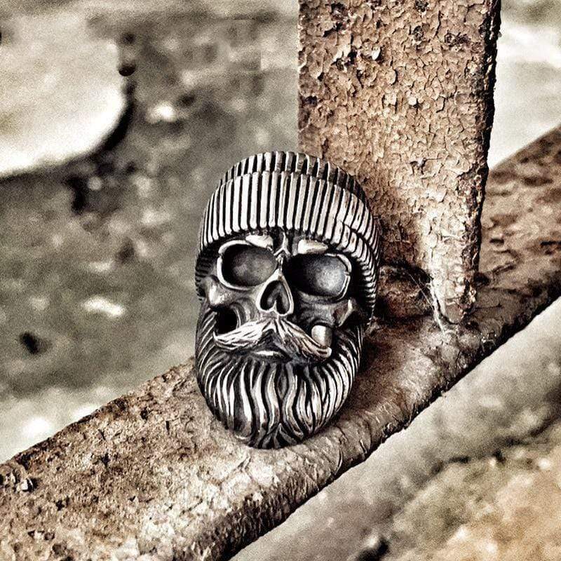 ANILLO DE CALAVERA DE ACERO INOXIDABLE CON BARBUDO RETRO