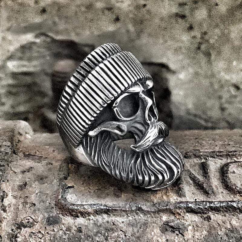 ANILLO DE CALAVERA DE ACERO INOXIDABLE CON BARBUDO RETRO