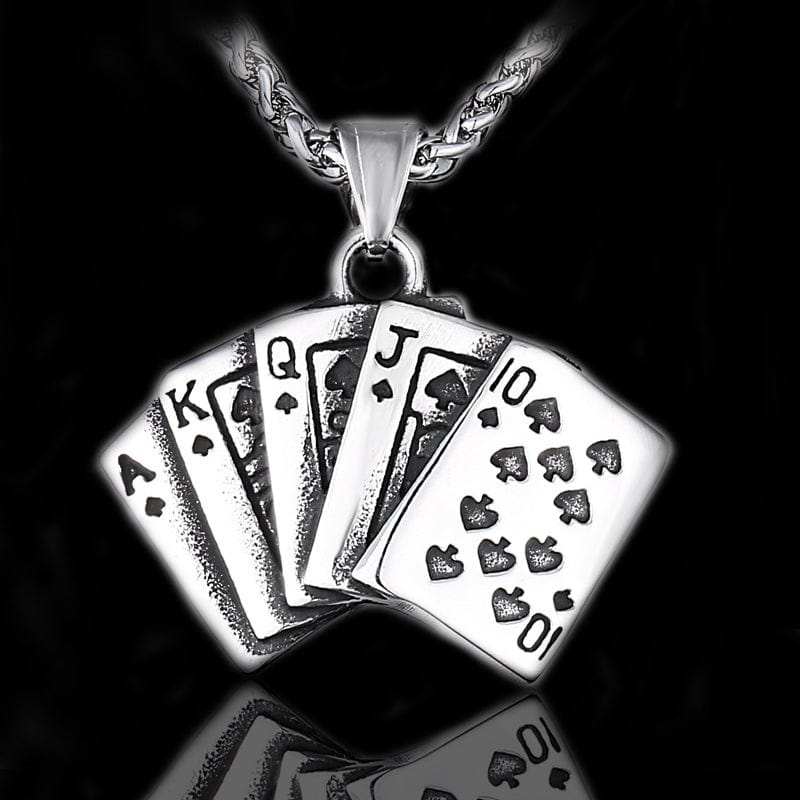 STRAIGHT FLUSH POKER CARDS STAINLESS STEEL PENDANT