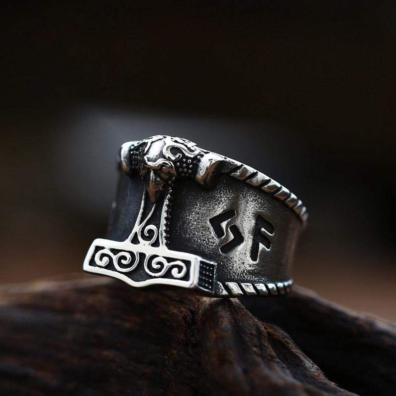 ANILLO DE ACERO INOXIDABLE CON MARTILLO DE THOR VIKINGO