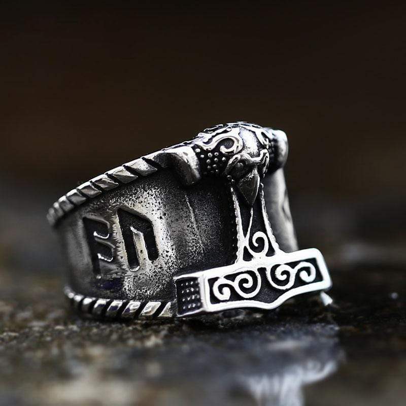 ANILLO DE ACERO INOXIDABLE CON MARTILLO DE THOR VIKINGO