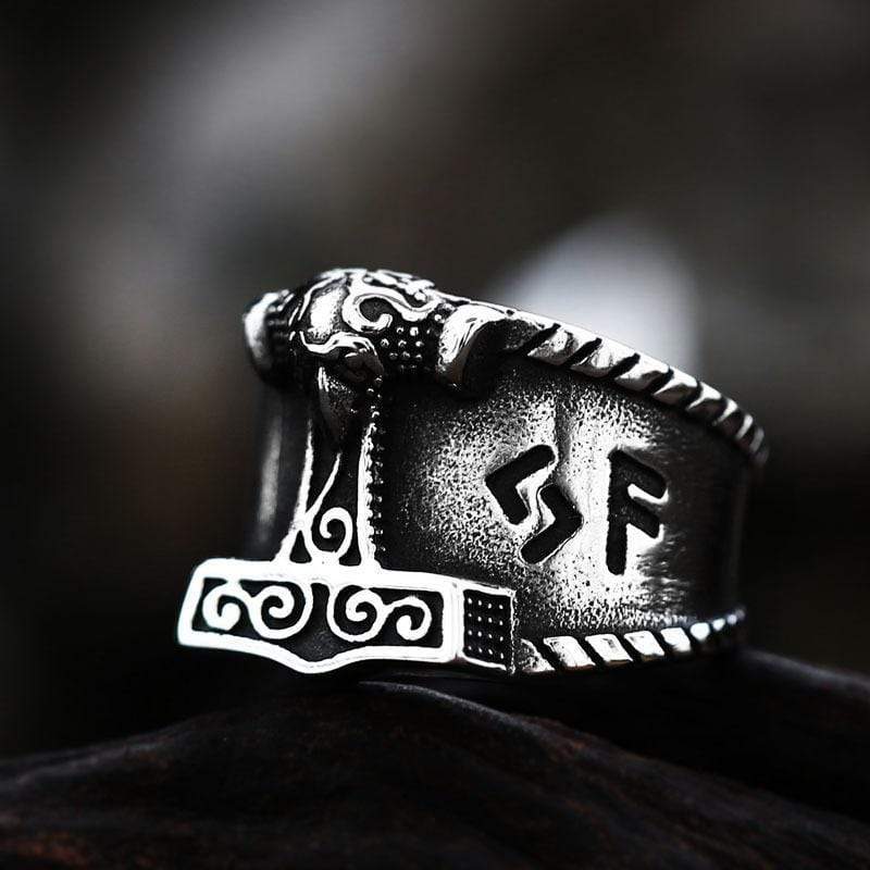 ANILLO DE ACERO INOXIDABLE CON MARTILLO DE THOR VIKINGO