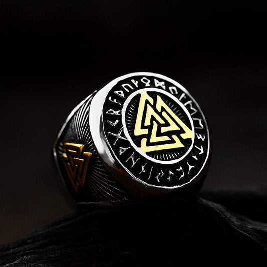 ANILLO DE ACERO INOXIDABLE CON TÓTEM VIKINGO VINTAGE