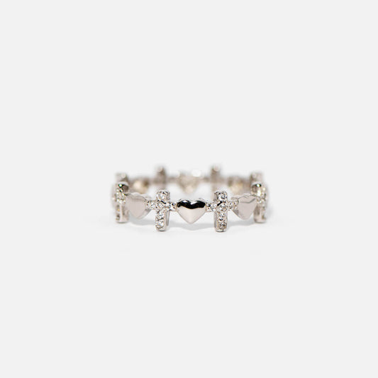 Anillo con forma de corazón y cruz "Pray Through It"