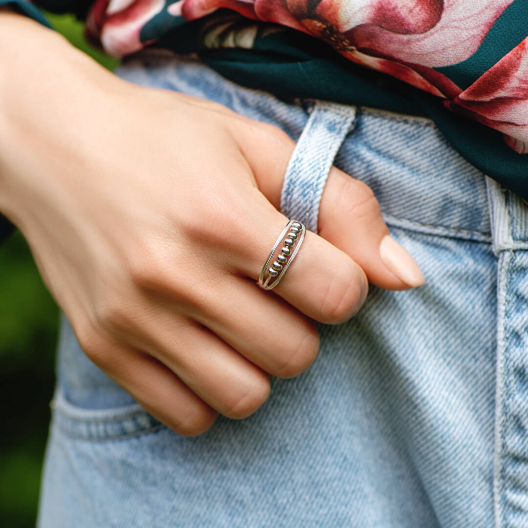 Twin Band Beaded Fidget Ring