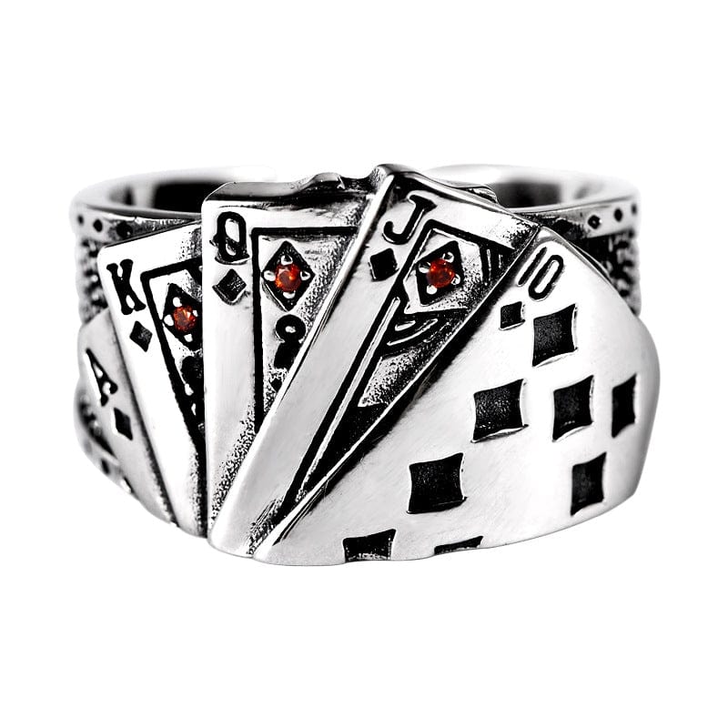 STRAIGHT FLUSH POKER CARDS SILVER RING