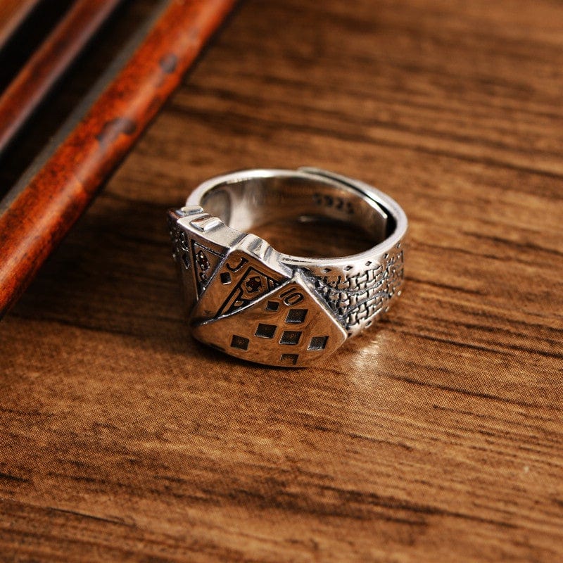 STRAIGHT FLUSH POKER CARDS SILVER RING