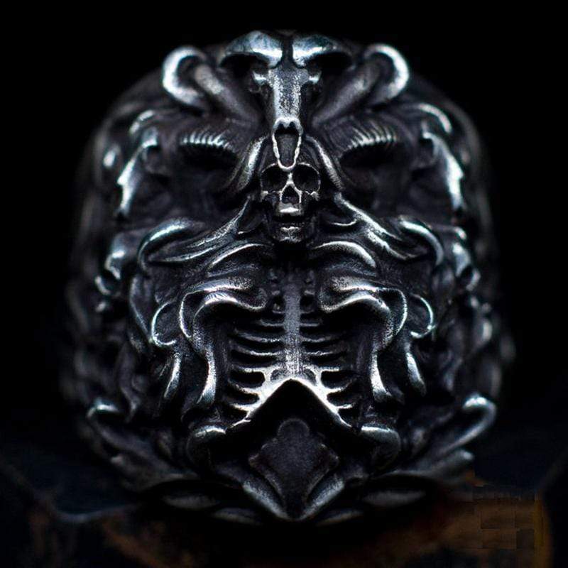 CUSTOMIZED-DARK GODDESS SKULL SILVER RING