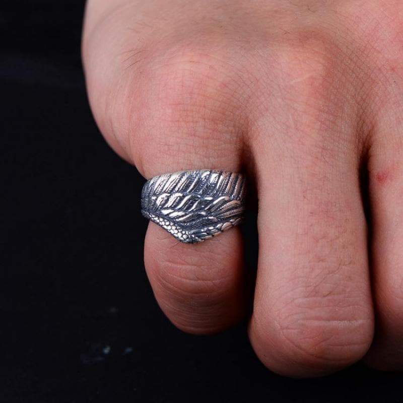 CARVED FEATHER SILVER RING