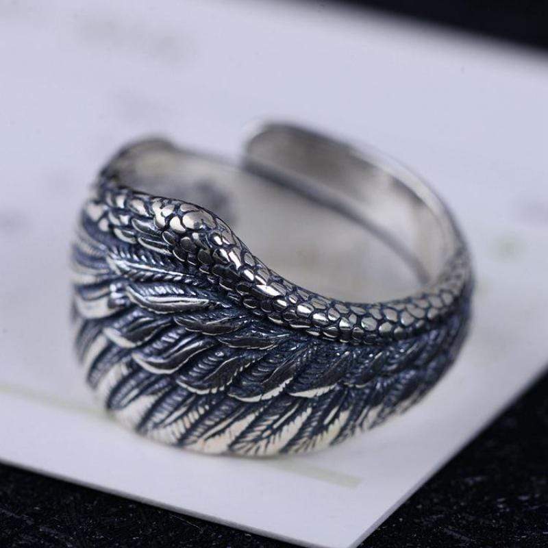 CARVED FEATHER SILVER RING