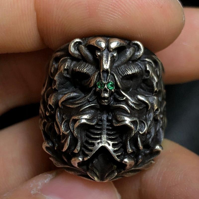 CUSTOMIZED-DARK GODDESS SKULL SILVER RING