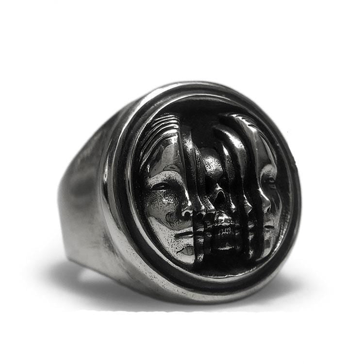 CUSTOMIZED-SKULL WITH MULTIPILE BEAUTY SKIN MASK SILVER RING