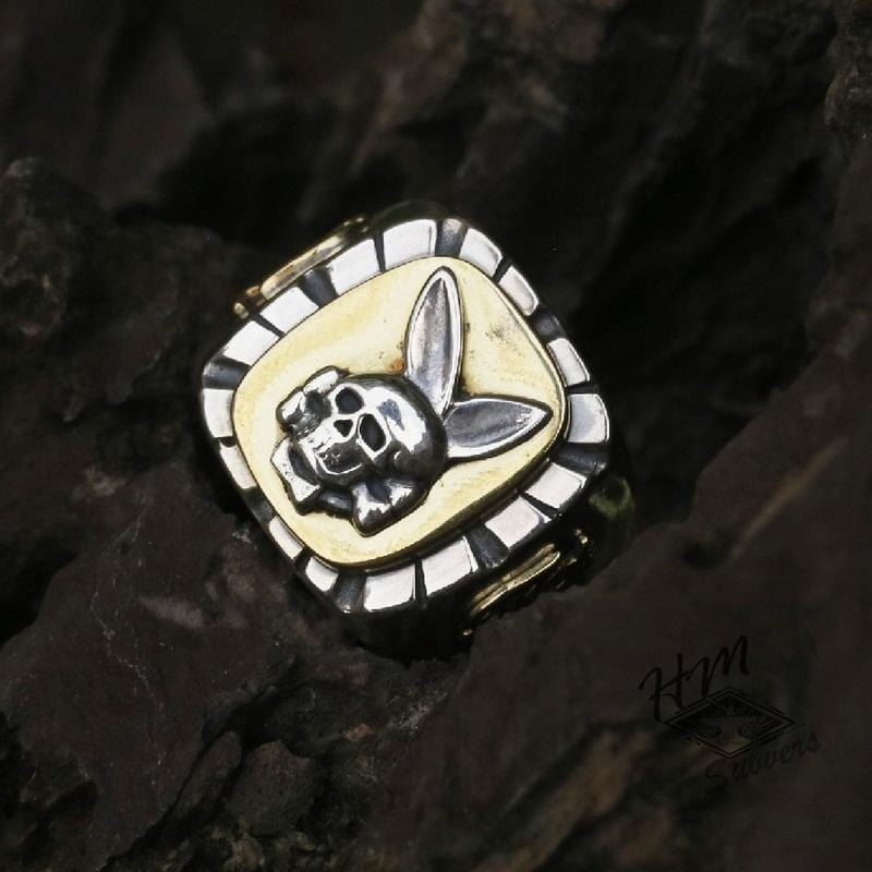 VINTAGE SKULL RABBIT SILVER RING