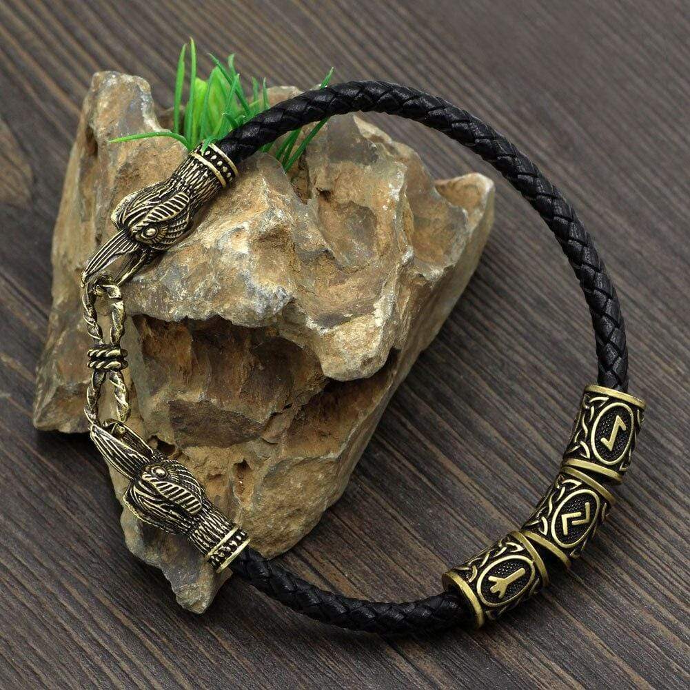 WIKINGER-ARMBAND AUS ECHTLEDER-AMULETT ODIN