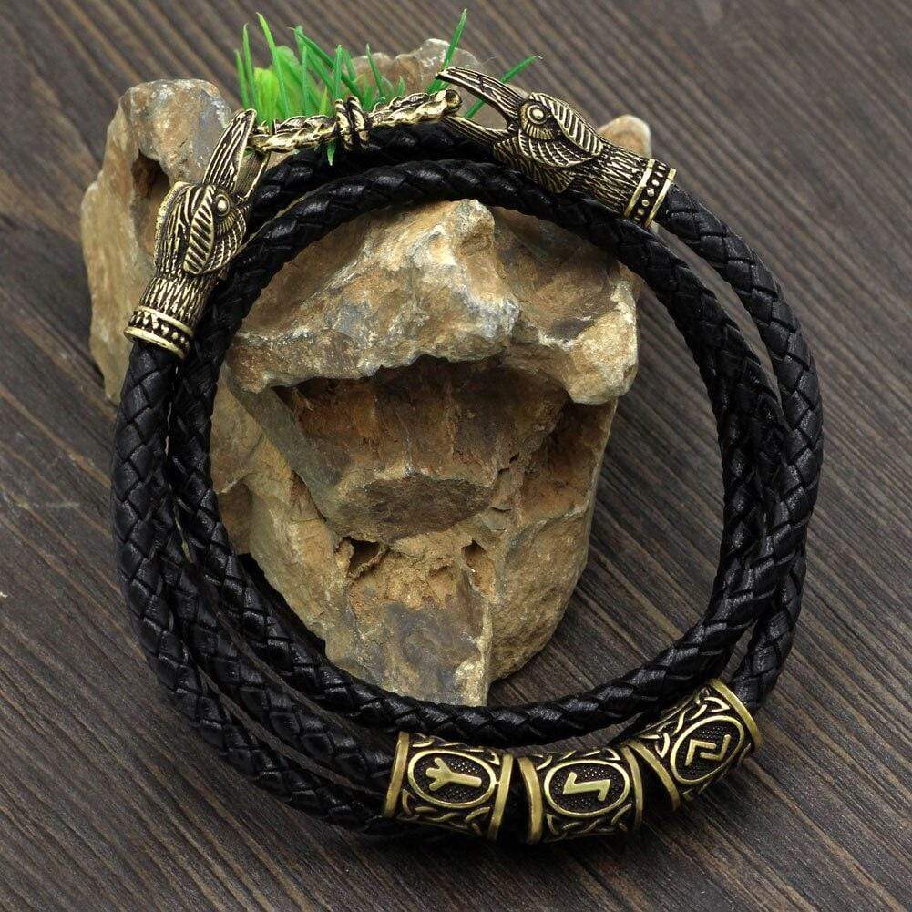 WIKINGER-ARMBAND AUS ECHTLEDER-AMULETT ODIN