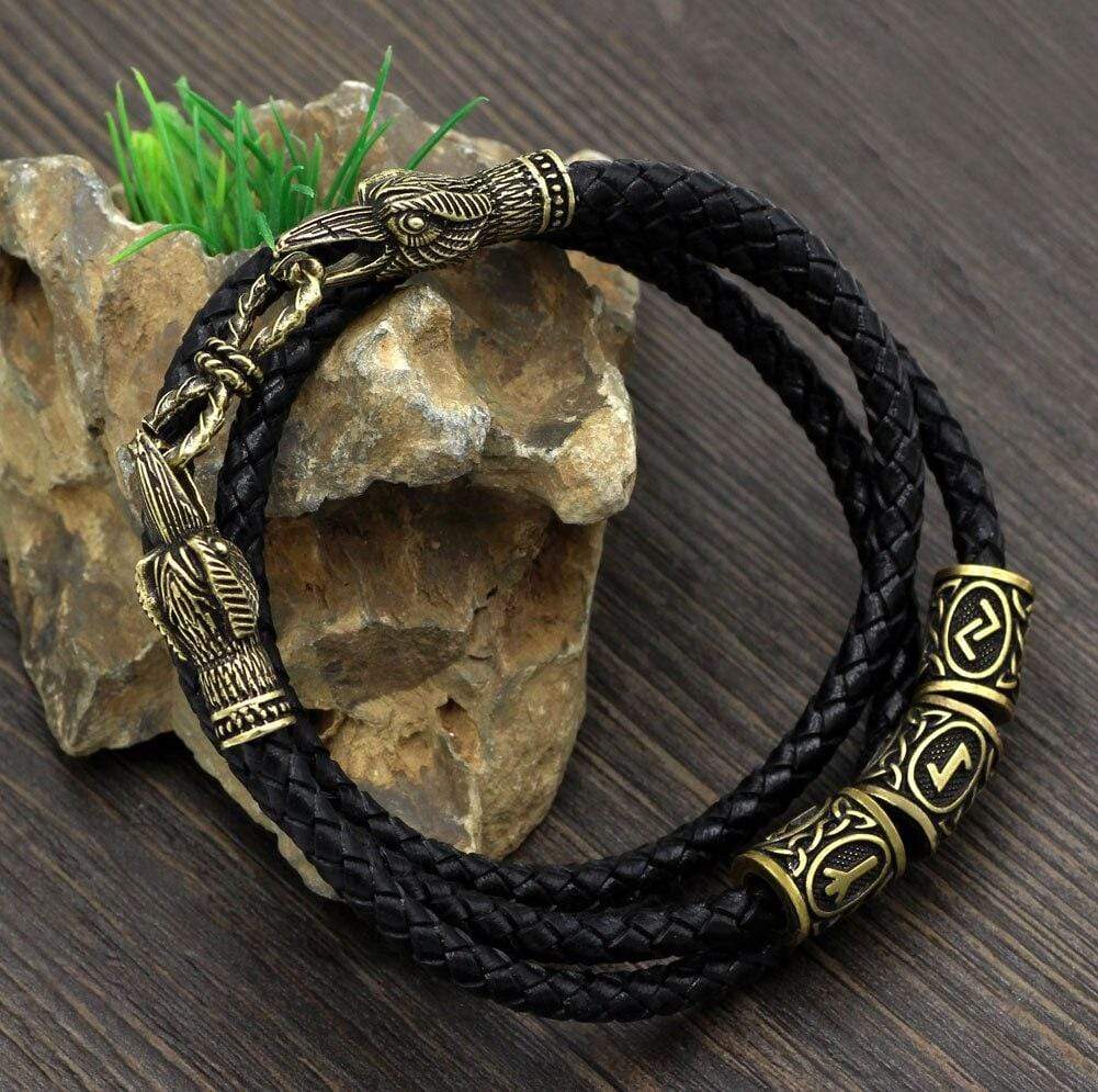 WIKINGER-ARMBAND AUS ECHTLEDER-AMULETT ODIN