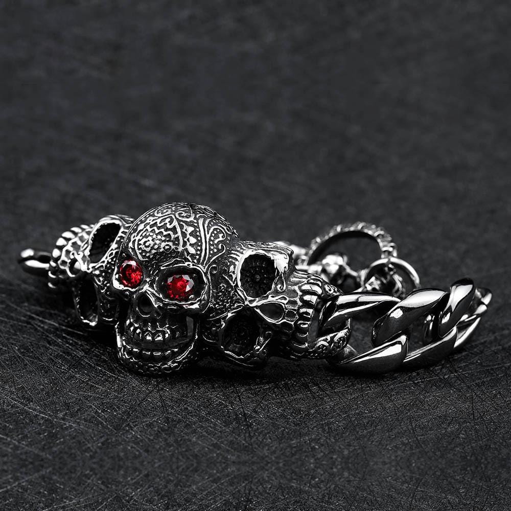 PULSERA DE ACERO INOXIDABLE CON CALAVERA VINTAGE