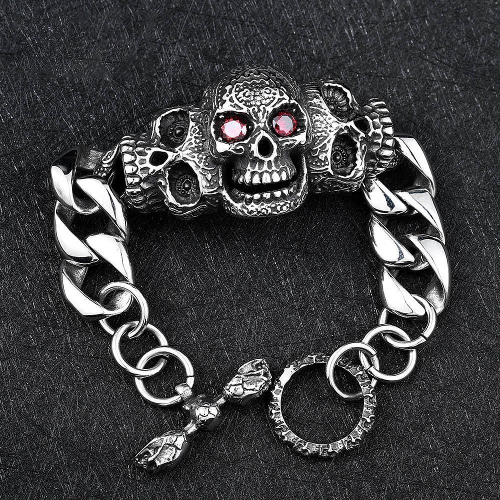 PULSERA DE ACERO INOXIDABLE CON CALAVERA VINTAGE