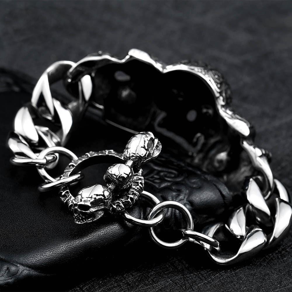 PULSERA DE ACERO INOXIDABLE CON CALAVERA VINTAGE