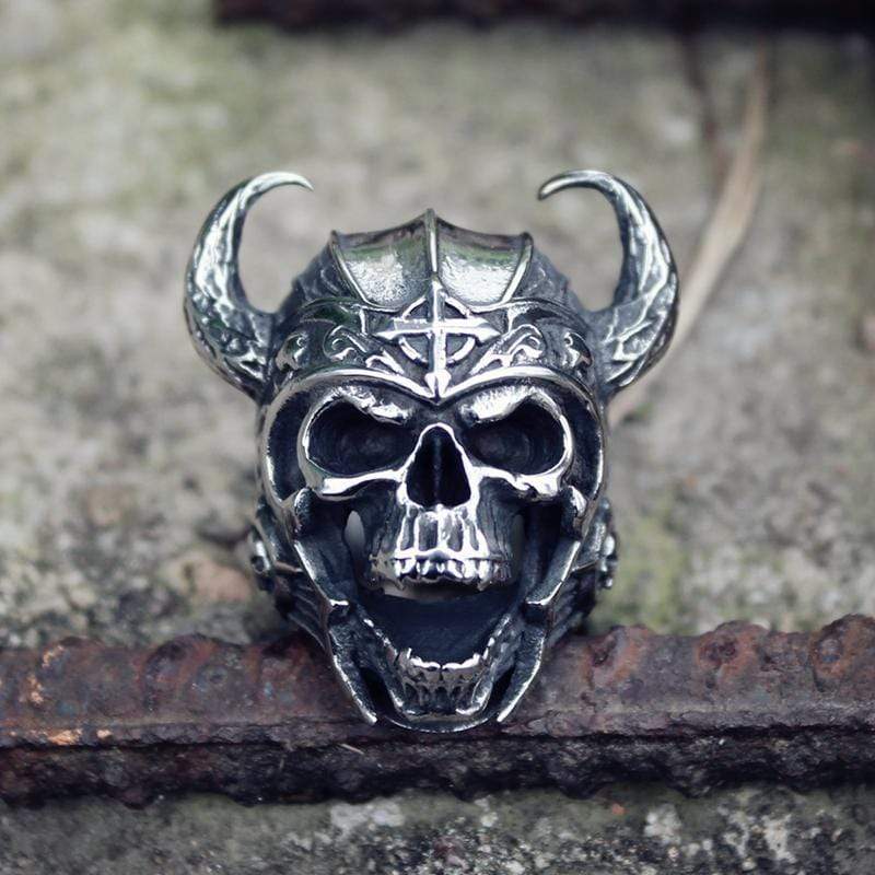 ANILLO DE ACERO INOXIDABLE CON CALAVERA DE SOLDADO DIABLO