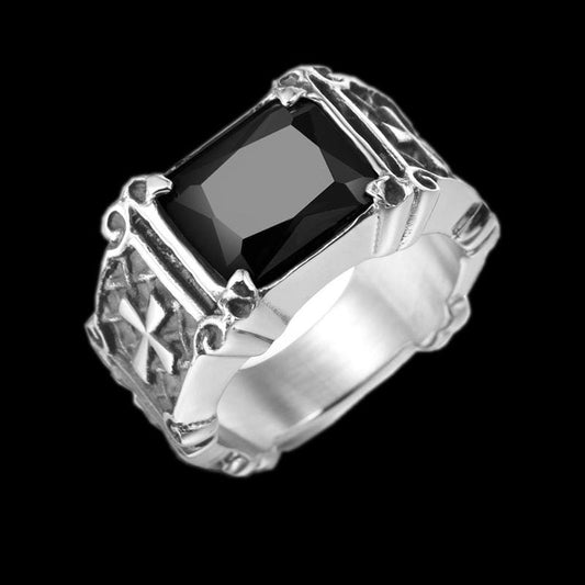 GOTHIC CROSS GEMSTONE INDEX RING