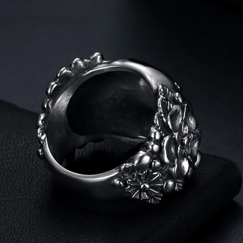 ANILLO DE CALAVERA SATANÁS CON FLOR DE MANDALA