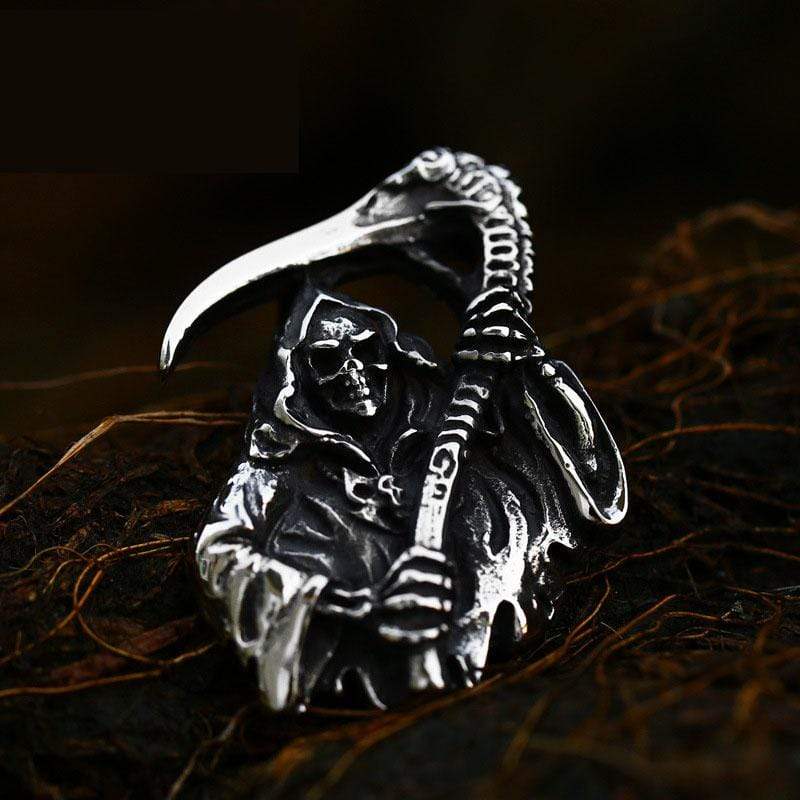 VINTAGE GRIM REAPER SKULL STAINLESS STEEL PENDANT