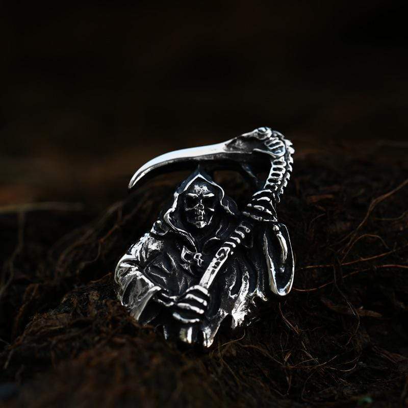 VINTAGE GRIM REAPER SKULL STAINLESS STEEL PENDANT