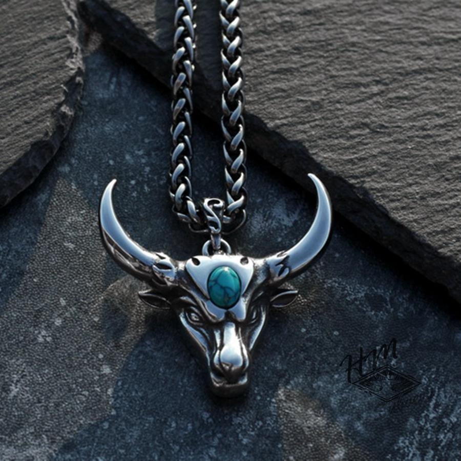 BULL'S HEAD STONE STAINLESS STEEL PENDANT