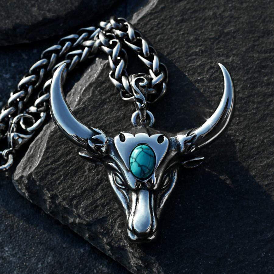 BULL'S HEAD STONE STAINLESS STEEL PENDANT