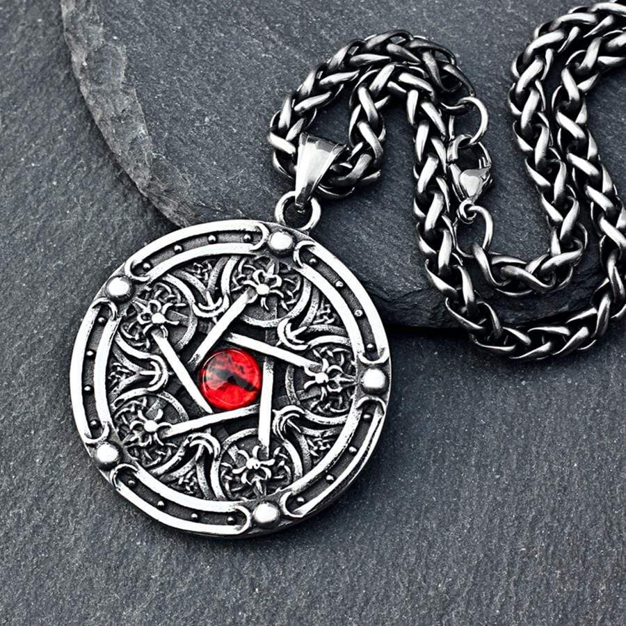 RED EYE PATTERN STAINLESS STEEL PENDANT