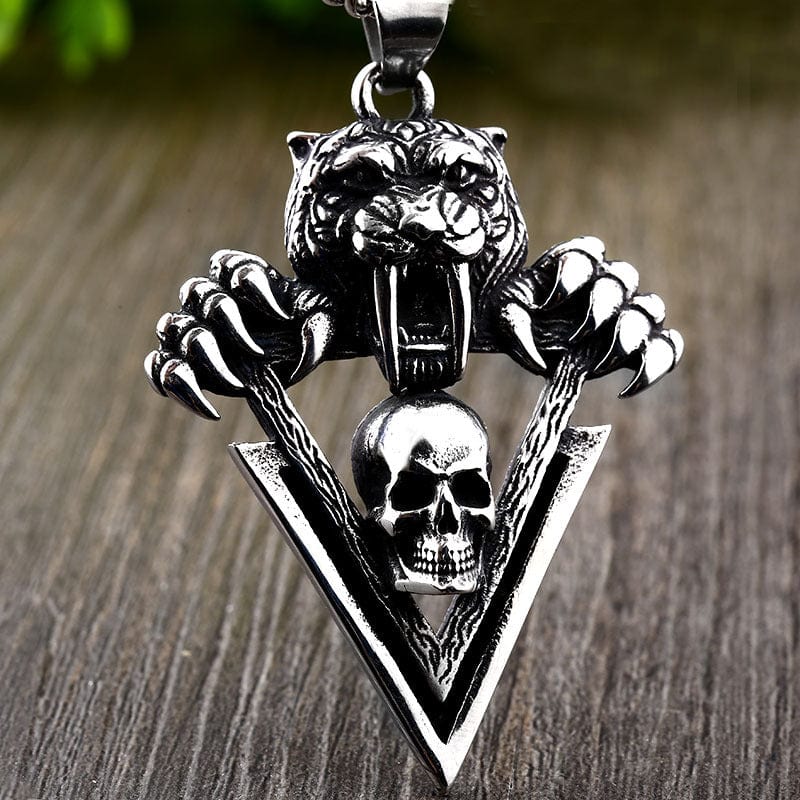COLGANTE VINTAGE DE CALAVERA DE TIGRE CON DIENTES AFILADOS