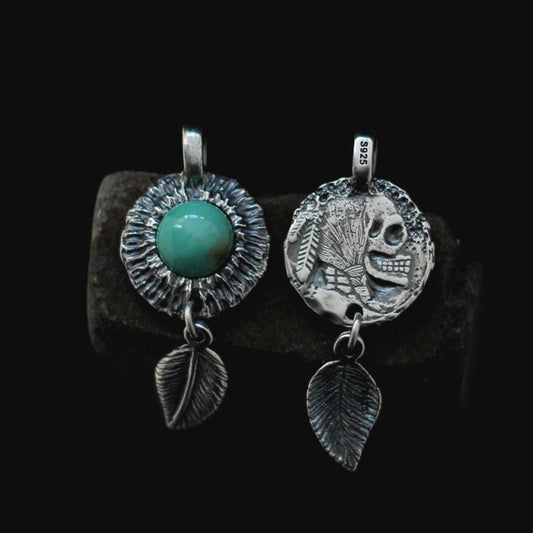 VINTAGE SKULL TURQUOISE SILVER  PENDANT