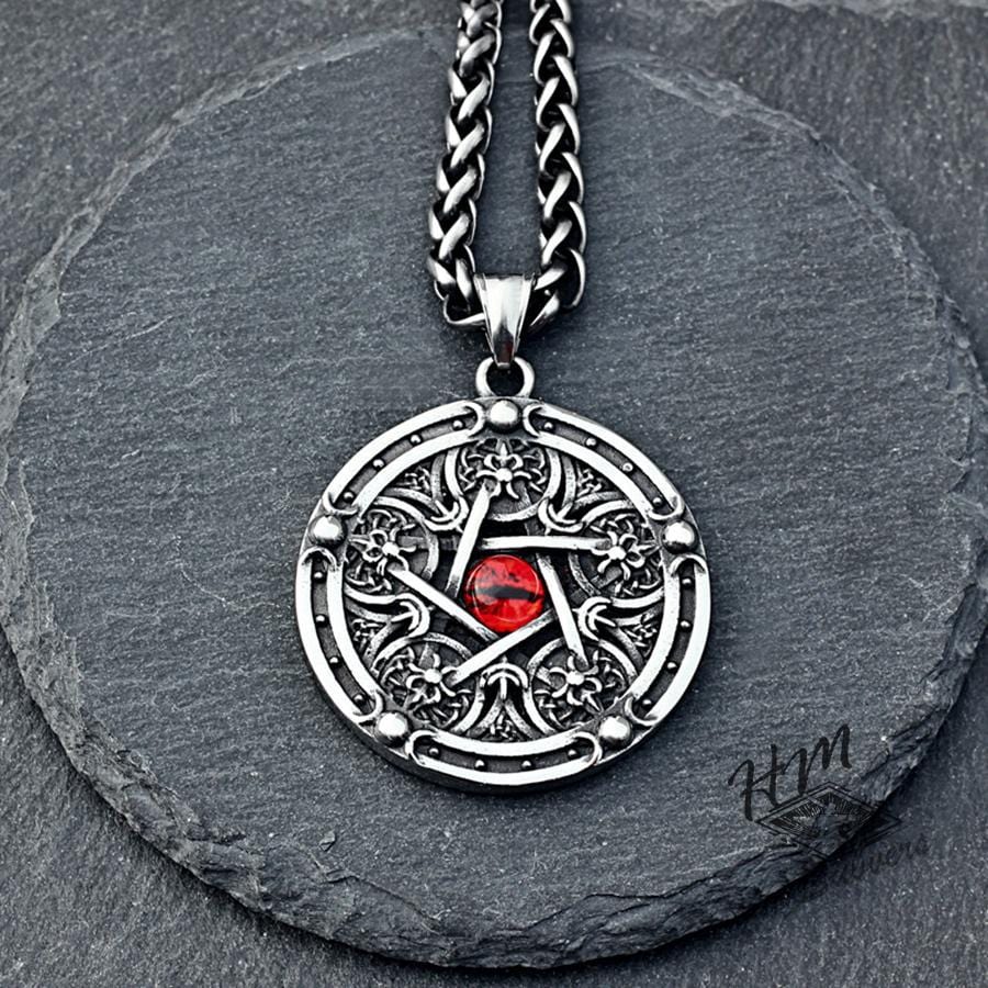 RED EYE PATTERN STAINLESS STEEL PENDANT