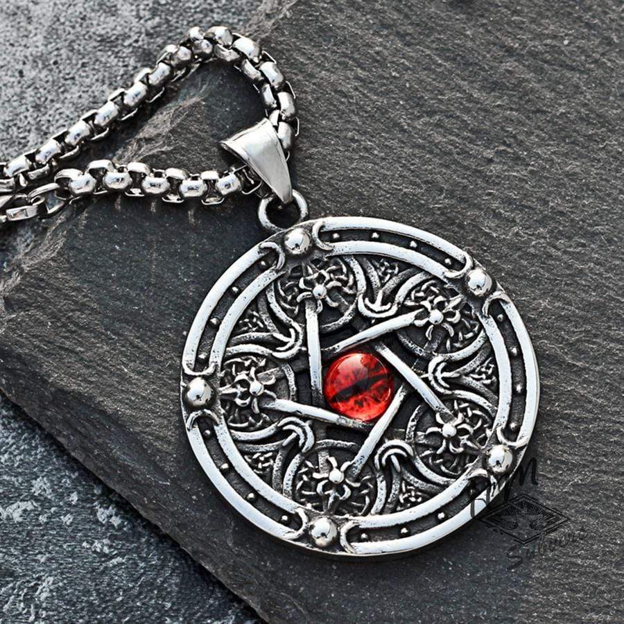 RED EYE PATTERN STAINLESS STEEL PENDANT