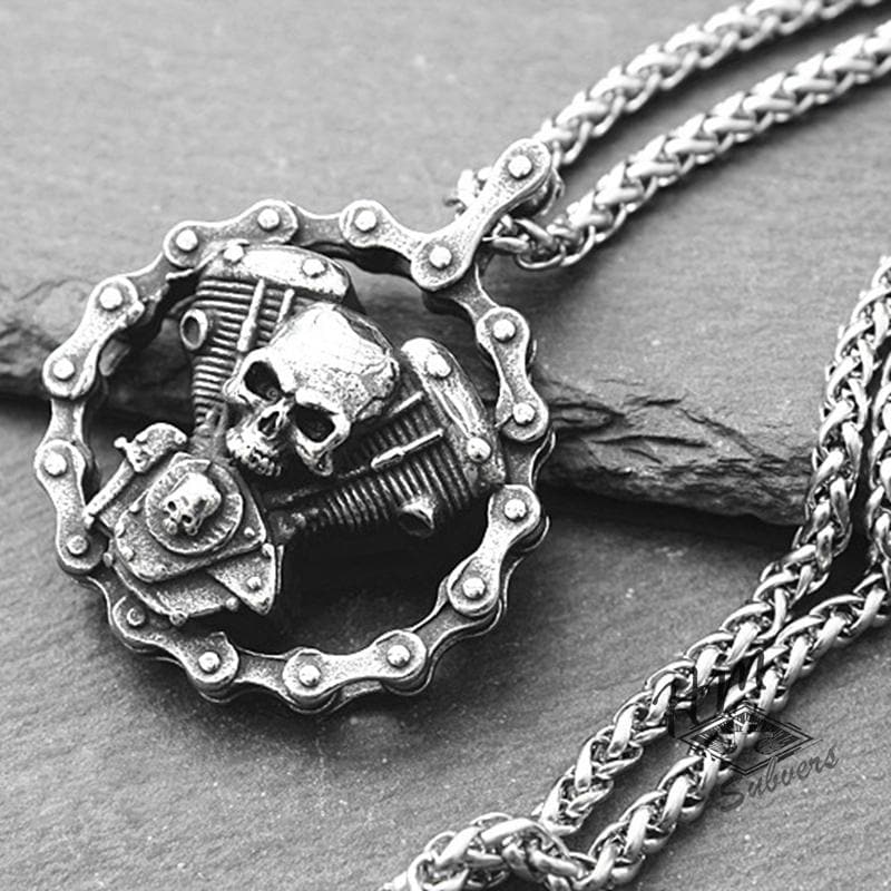 COLGANTE DE CADENA DE MOTOCICLISTA CON CALAVERA PUNK RETRO