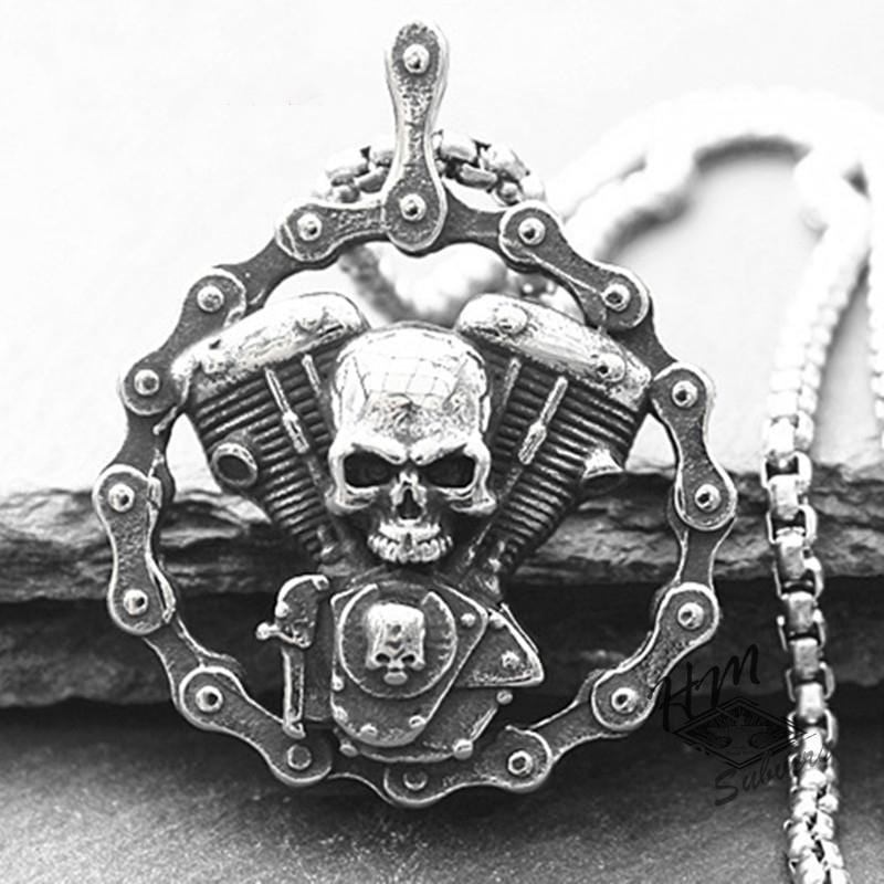 COLGANTE DE CADENA DE MOTOCICLISTA CON CALAVERA PUNK RETRO