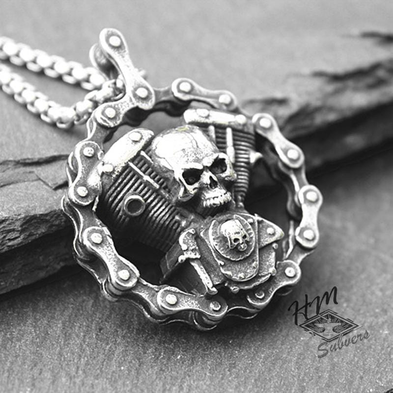 COLGANTE DE CADENA DE MOTOCICLISTA CON CALAVERA PUNK RETRO