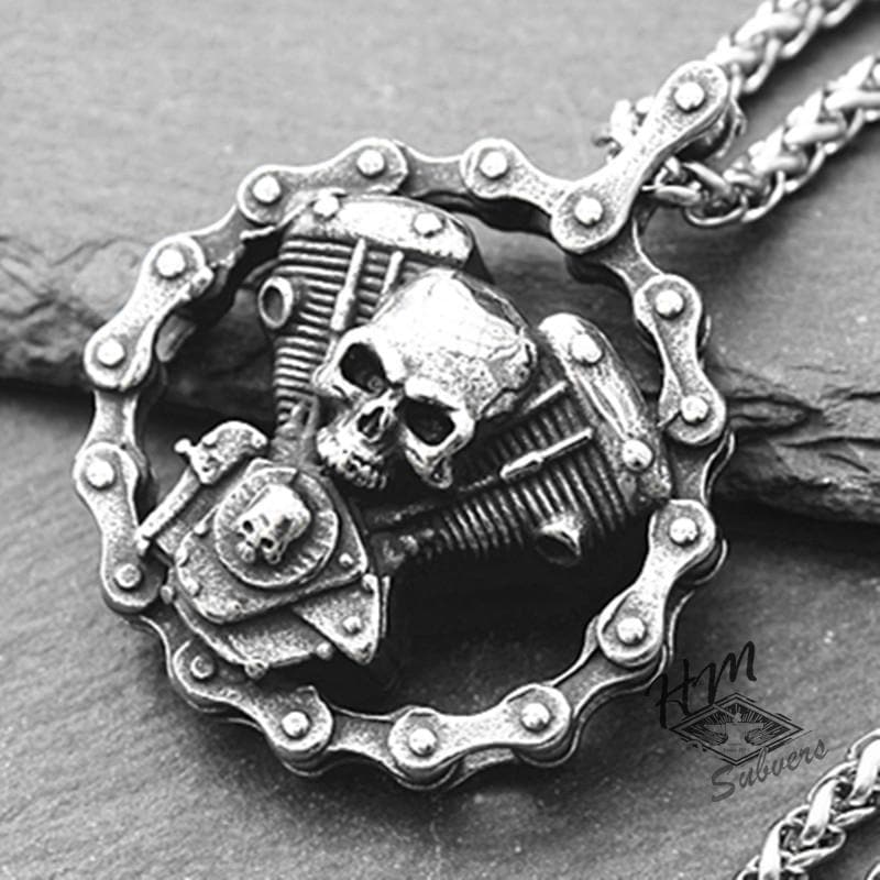 COLGANTE DE CADENA DE MOTOCICLISTA CON CALAVERA PUNK RETRO