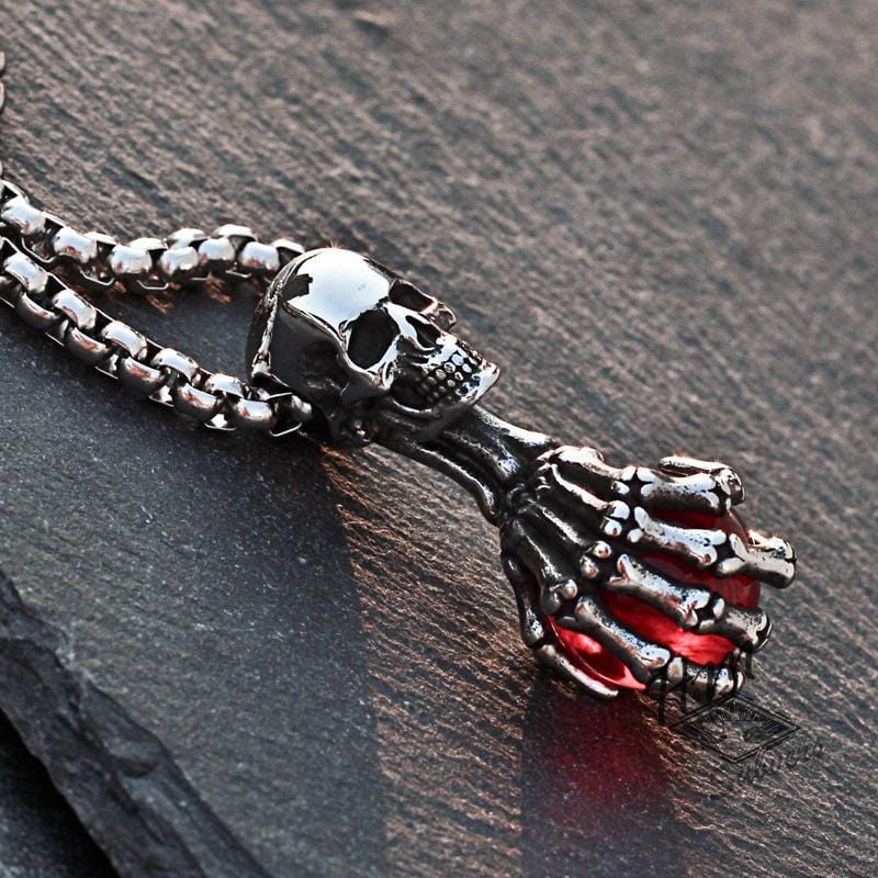 RETRO SKULL CLAW GEMSTONE PENDANT